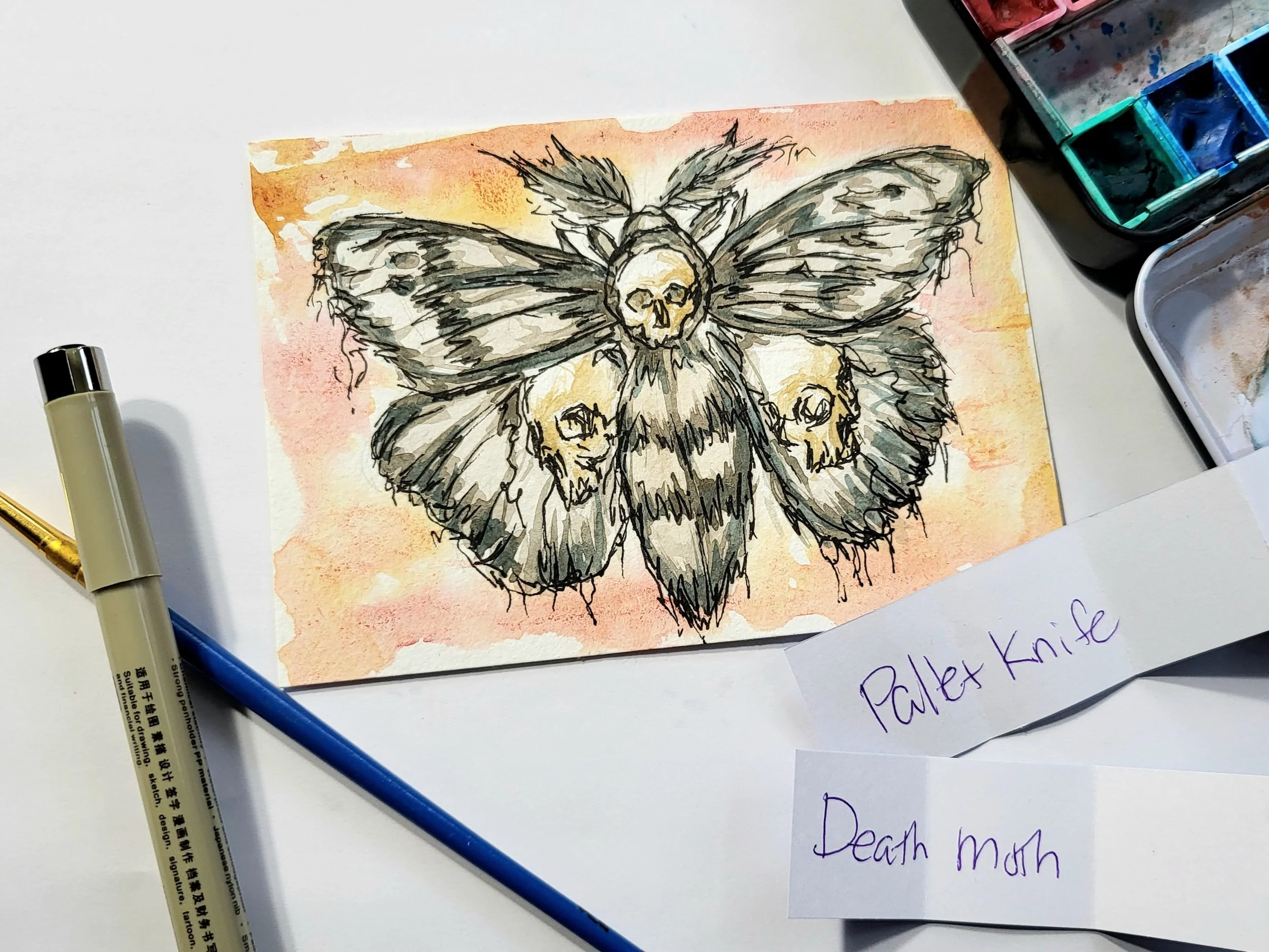Death Moth with Pallet Knife Background - Day 5 of 31 Paintings
