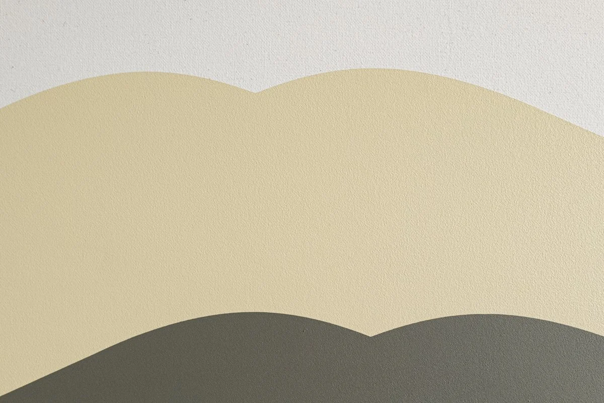Abstract illustration of rolling hills in beige, cream, and gray shades.
