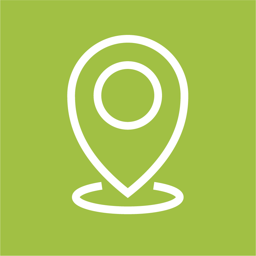 White location pin icon on a green background.