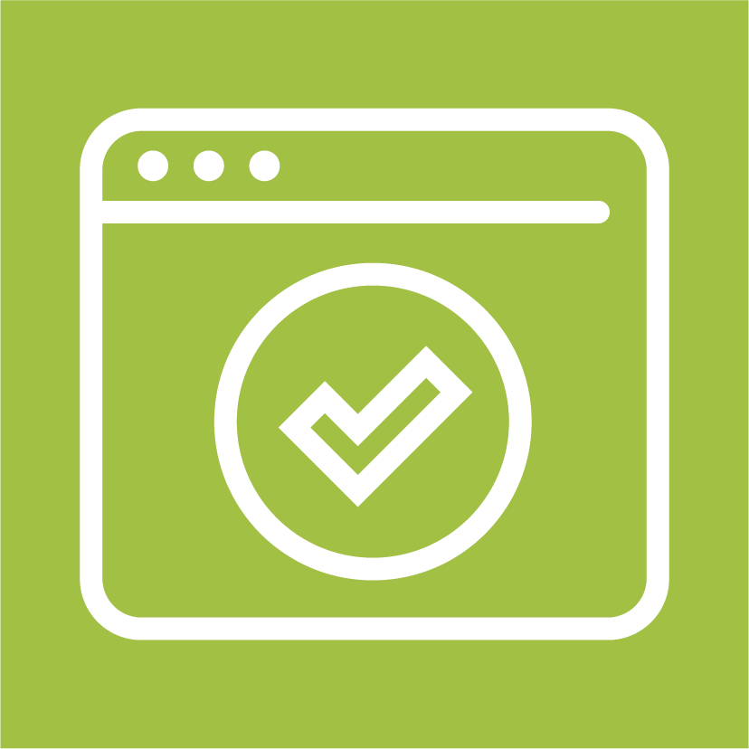 Icon of a web browser window with a checkmark inside a circle, symbolizing a successful or confirmed online action.
