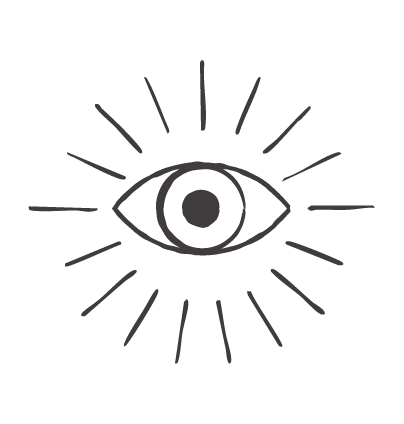 A stylized eye with radiating lines resembling rays of light.