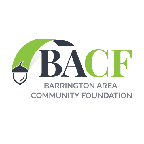 Logo of Barrington Area Community Foundation featuring a stylized green and black acorn with a plug, and text 'BACE' with 'Barrington Area Community Foundation' underneath.
