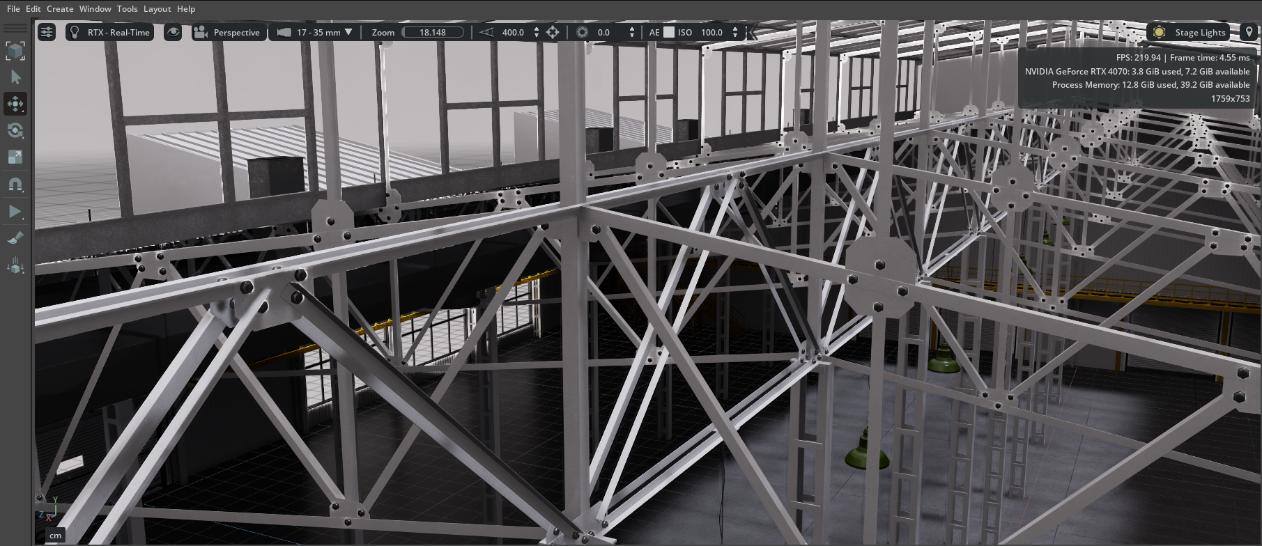 Example of a simulation-ready (SIM-ready) scene in the NVIDIA Omniverse interface.