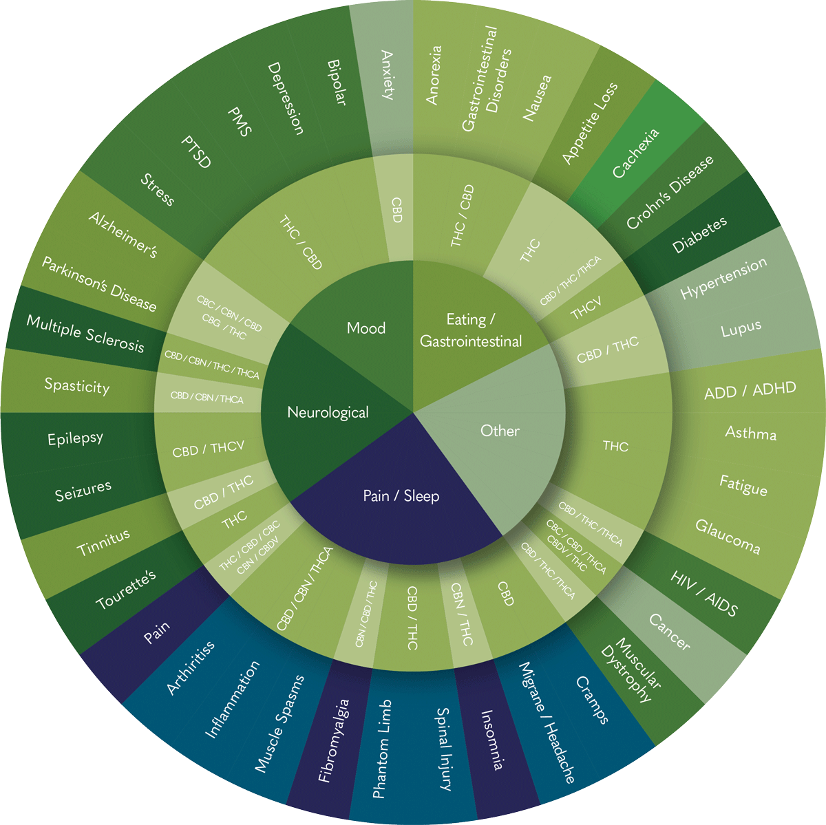 Diagramm zeigt Zusammenhänge zwischen Konsum von Cannabis, Cannabinoiden und verschiedenen gesundheitlichen und psychischen Zuständen sowie Krankheiten wie Alzheimer, Parkinson, Multiple Sklerose, Epilepsie, Diabetes, Hepatitis, Seizures, Tinnitus, Schmerzen, Arthrose, Arthritis, Muskelentzündungen, Fibromyalgie, Phantomgliedmaßen, Wirbelsäulenverletzungen, Schlaganfall, Migräne, Krämpfe, Insomnie, Kopfschmerzen, Muskel-Dystrophie, Krebs, HIV/AIDS, Glaukom, Fatigue, Asthma, ADD/ADHD, Lupus, Hypertonie, Crohn's Disease, Cachexia, Appetitverlust, Übelkeit, Gastrointestinale Störungen, Anorexie, Angst, Depression, Stress, PTSD, Multiple Sklerose, Alzheimer, Parkinson, Tinnitus, Tierquälerei, Schmerz, Arthritis, Entzündungen, Spasmen, Phantomgliedmaßen, Wirbelsäulenverletzungen, Schlaganfall, Migräne, Insomnie, Kopfschmerzen, Muskel-Dystrophie, Krebs, HIV/AIDS, Glaukom, Fatigue, Asthma, ADD/ADHD, Lupus, Hypertonie, Crohn's Disease, Cachexia, Appetitverlust, Übelkeit, Gastrointestinale Störungen, Anorexie, Angst, Depression, Stress, PTSD, Multiple Sklerose, Alzheimer, Parkinson, Tinnitus, Tierquälerei, Schmerz, Arthritis, Entzündungen, Spasmen, Phantomgliedmaßen, Wirbelsäulenverletzungen, Schlaganfall, Migräne, Insomnie, Kopfschmerzen, Muskel-Dystrophie, Krebs, HIV/AIDS, Glaukom, Fatigue, Asthma, ADD/ADHD, Lupus, Hypertonie, Crohn's Disease, Cachexia, Appetitverlust, Übelkeit, Gastrointestinale Störungen, Anorexie, Angst, Depression, Stress, PTSD, Multiple Sklerose, Alzheimer, Parkinson, Tinnitus, Tierquälerei, Schmerz, Arthritis, Entzündungen, Spasmen, Phantomgliedmaßen, Wirbelsäulenverletzungen, Schlaganfall, Migräne, Insomnie, Kopfschmerzen, Muskel-Dystrophie, Krebs, HIV/AIDS, Glaukom, Fatigue, Asthma, ADD/ADHD, Lupus, Hypertonie, Crohn's Disease, Cachexia, Appetitverlust, Übelkeit, Gastrointestinale Störungen, Anorexie, Angst, Depression, Stress, PTSD, Multiple Sklerose, Alzheimer, Parkinson, Tinnitus, Tierquälerei, Schmerz, Arthritis, Entzündungen, Spasmen, Phantomgliedmaßen, Wirbelsäulenverletzungen, Schlaganfall, Migräne, Insomnie, Kopfschmerzen, Muskel-Dystrophie, Krebs, HIV/AIDS.