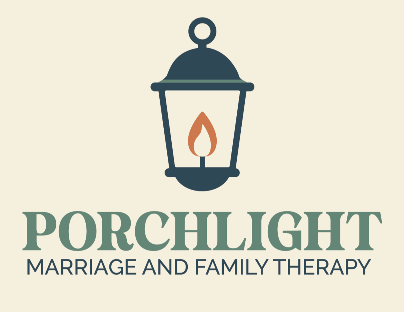 Logo for Porchlight Marriage and Family Therapy featuring a stylized lantern with a flame.
