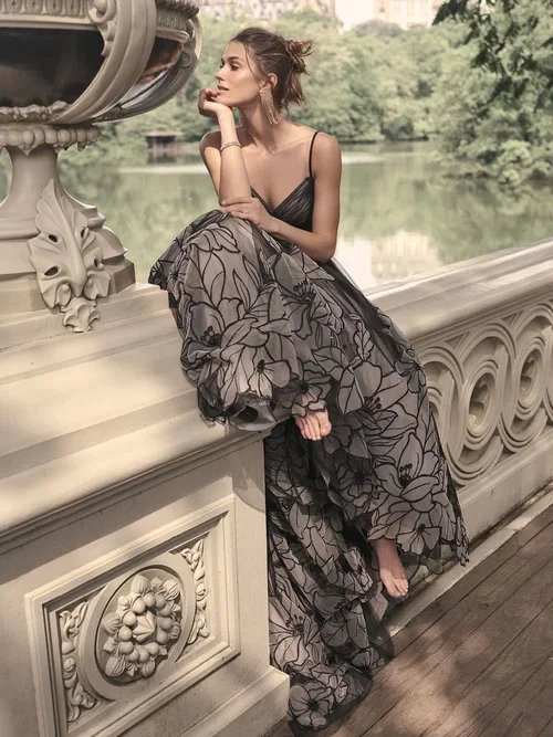 Watson Unique black floral wedding gown with V-neck and back at Eden Bridal Belfast