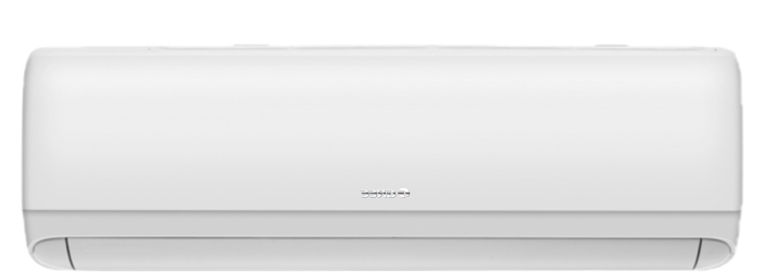 Grey rectangular indoor heat pump unit with