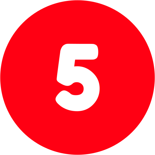 Red circular sign with a white number 5 in the center.
