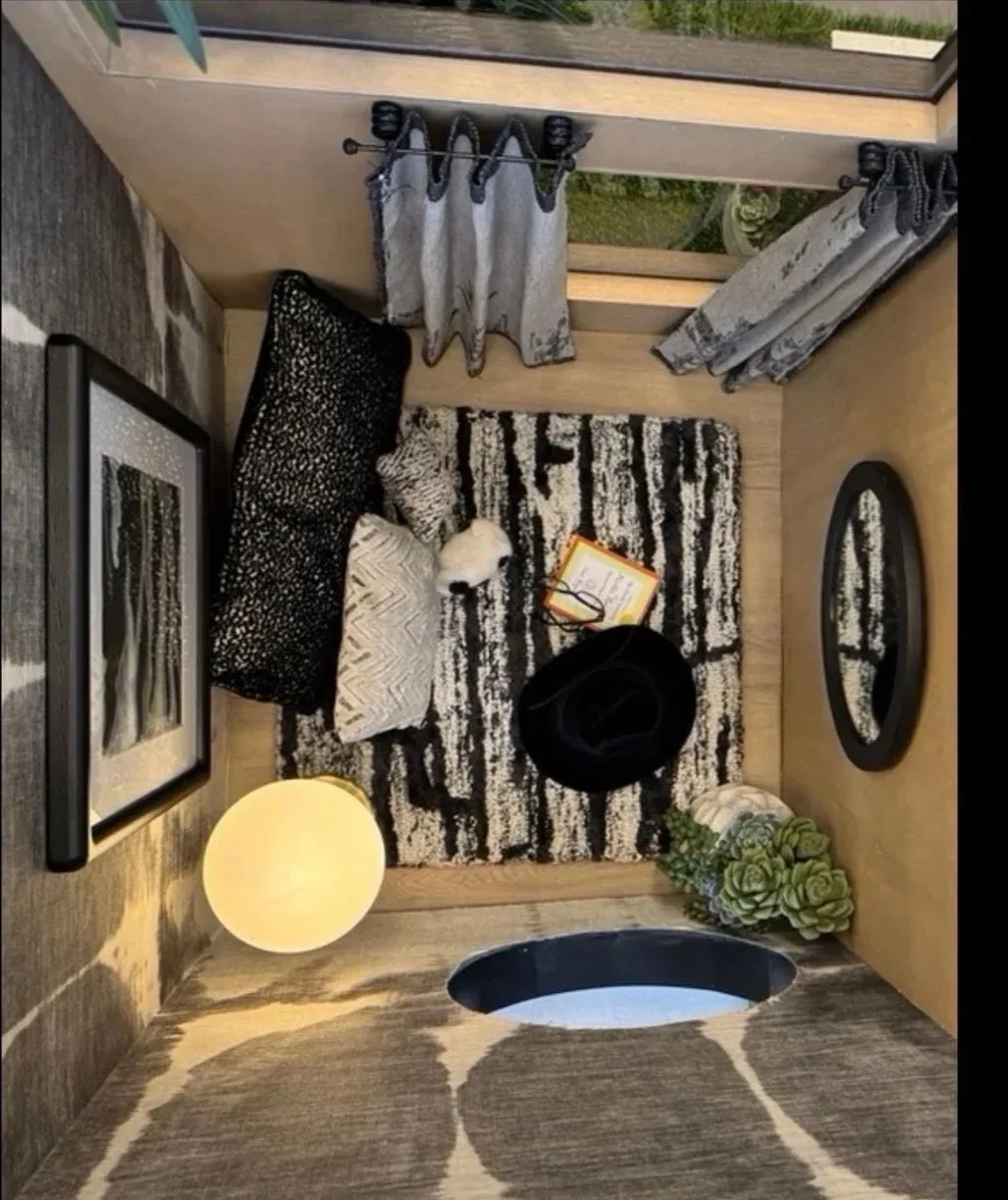 Great WOOF Lodge luxury interior materials and textile selections including custom rugs and designer finishes — Gloria Black Design Naples Florida