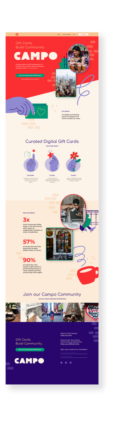 website landing page with photography and illustrated art