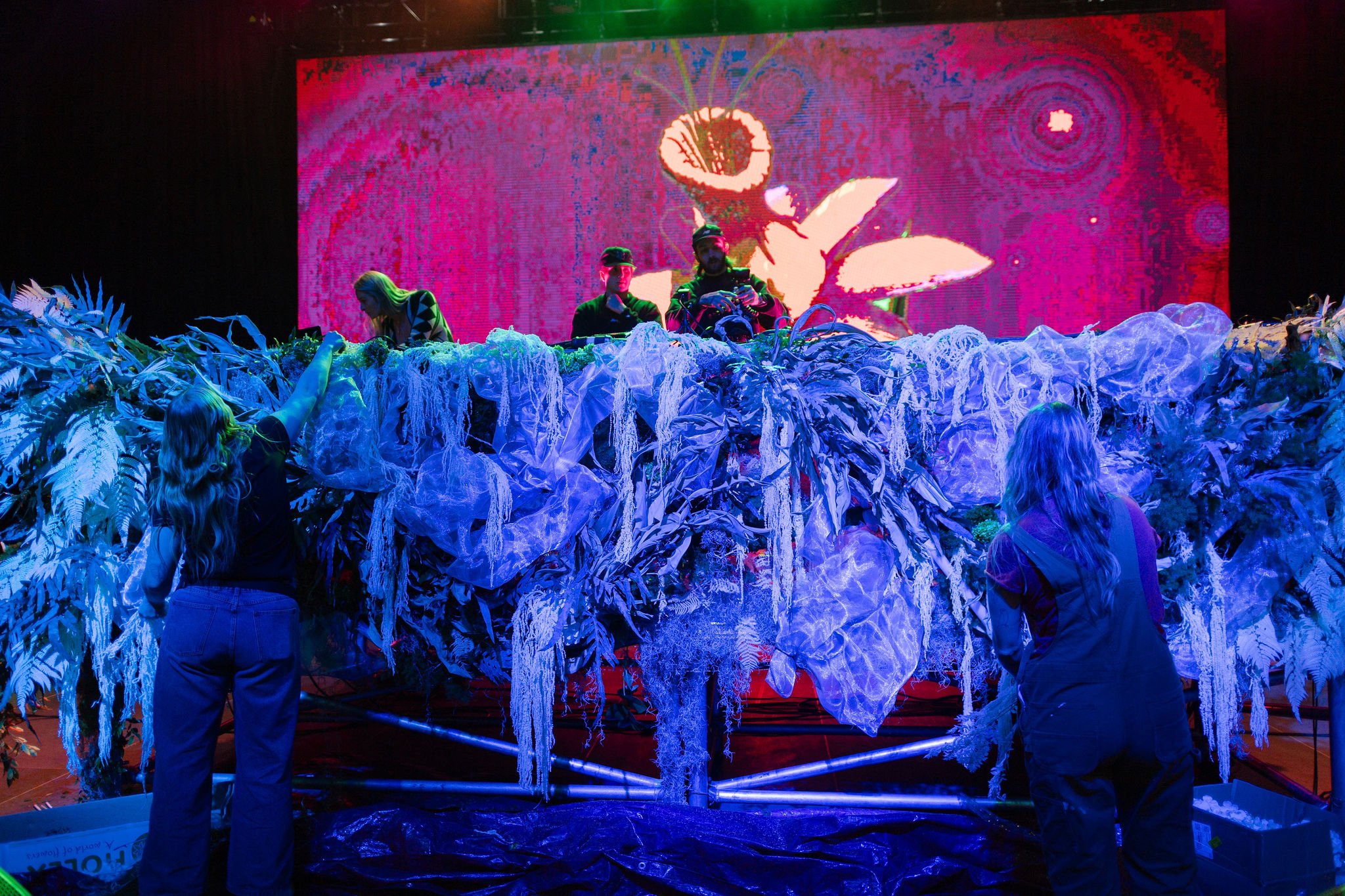 Maddy O'Neal and TOKiMONSTA Set Design by KaraKara Blooms at Mission Ballroom in Denver Colorado. Full organic stage installation. Photo by Stephanie Parsley Photography.