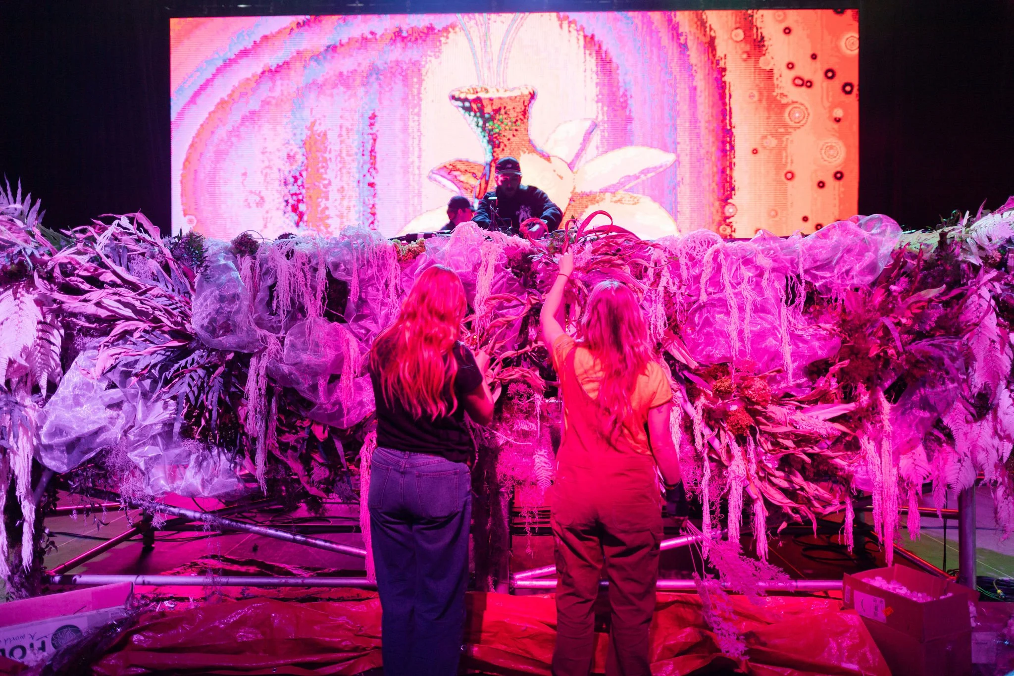 Maddy O'Neal and TOKiMONSTA Set Design by KaraKara Blooms at Mission Ballroom in Denver Colorado. Full organic stage installation. Photo by Stephanie Parsley Photography.