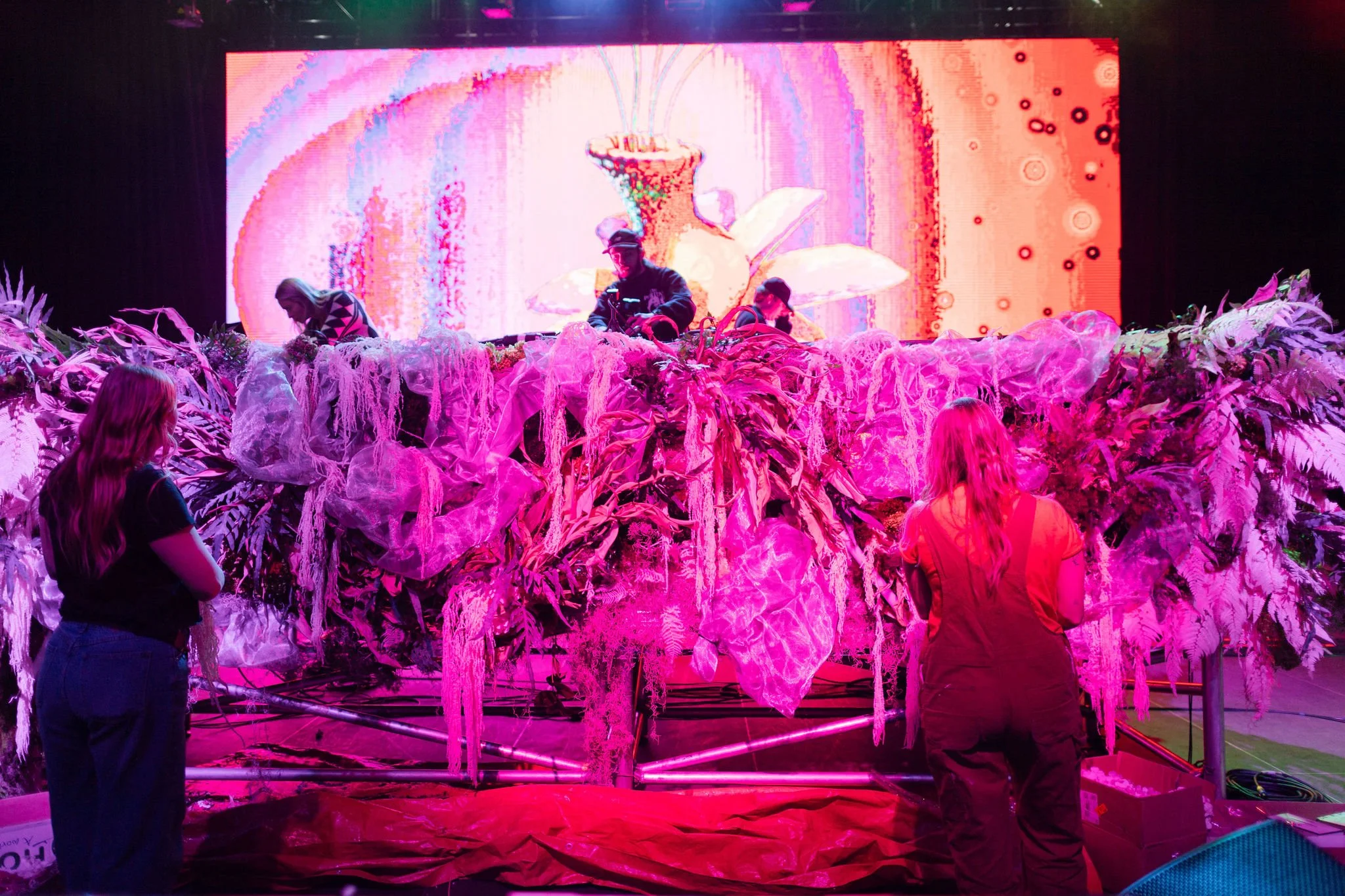 Maddy O'Neal and TOKiMONSTA Set Design by KaraKara Blooms at Mission Ballroom in Denver Colorado. Full organic stage installation. Photo by Stephanie Parsley Photography.