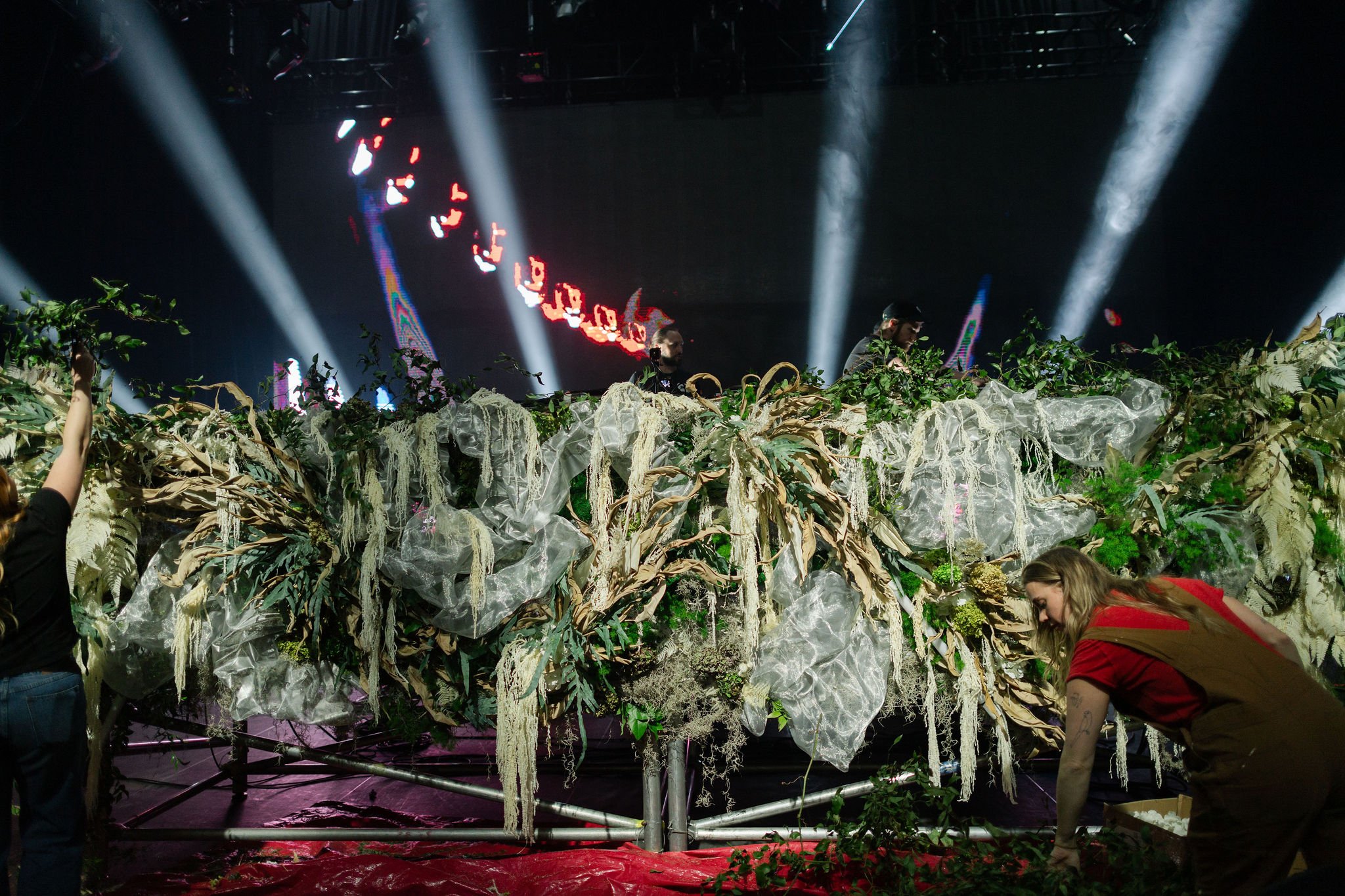 Maddy O'Neal and TOKiMONSTA Set Design by KaraKara Blooms at Mission Ballroom in Denver Colorado. Full organic stage installation. Photo by Stephanie Parsley Photography.