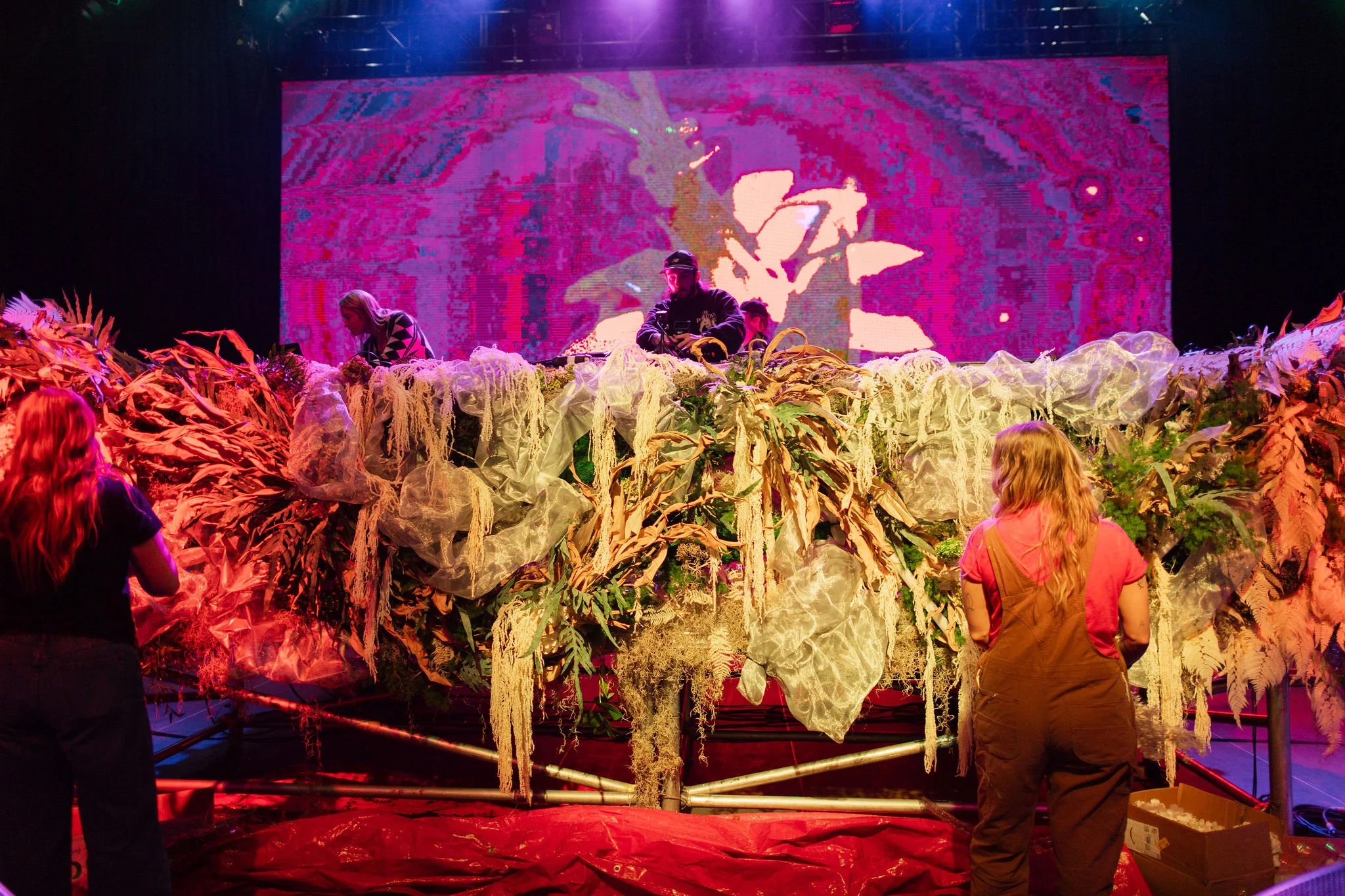 Maddy O'Neal and TOKiMONSTA Set Design by KaraKara Blooms at Mission Ballroom in Denver Colorado. Full organic stage installation. Photo by Stephanie Parsley Photography.