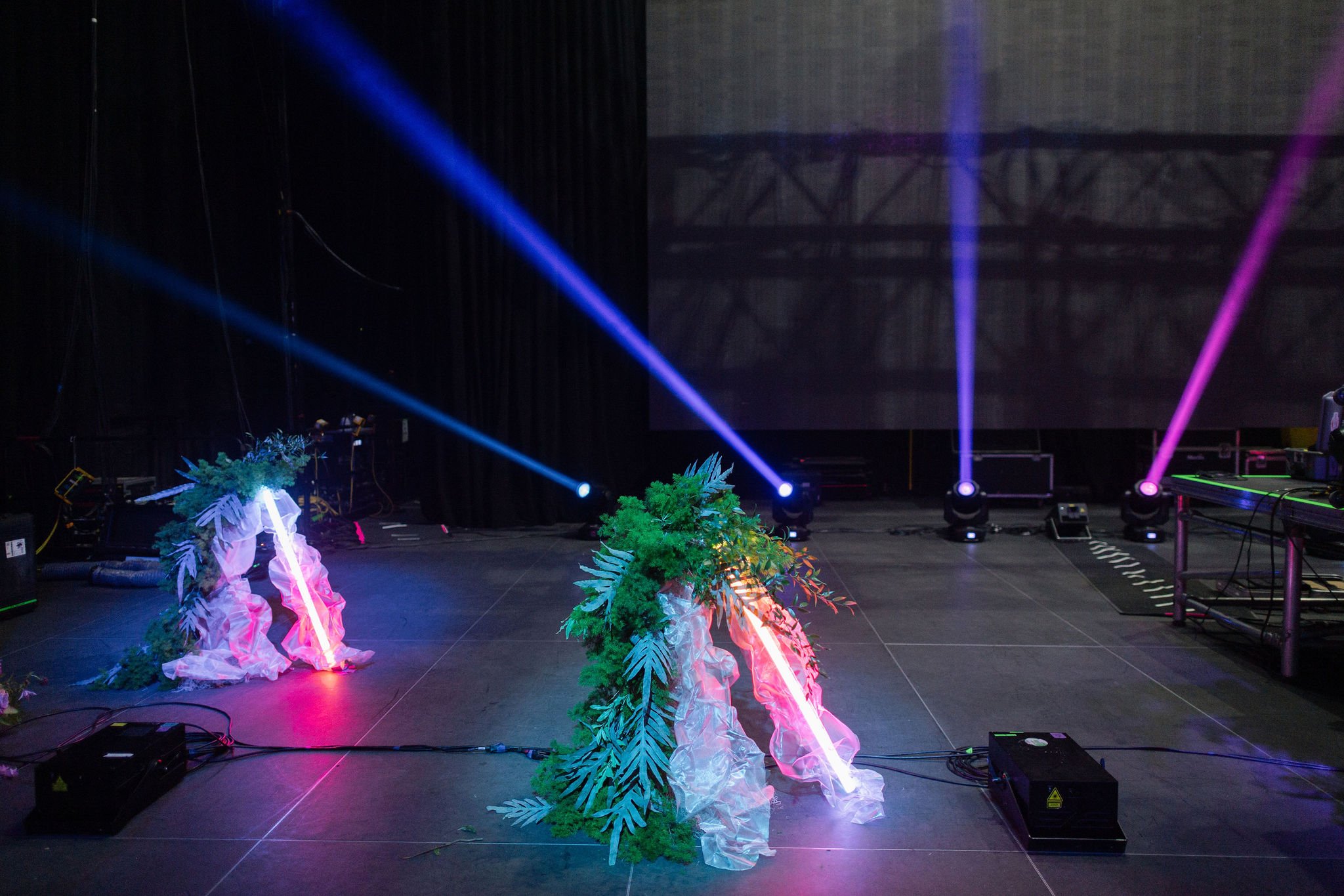 Maddy O'Neal and TOKiMONSTA Set Design by KaraKara Blooms at Mission Ballroom in Denver Colorado. Full organic stage installation. Photo by Stephanie Parsley Photography.