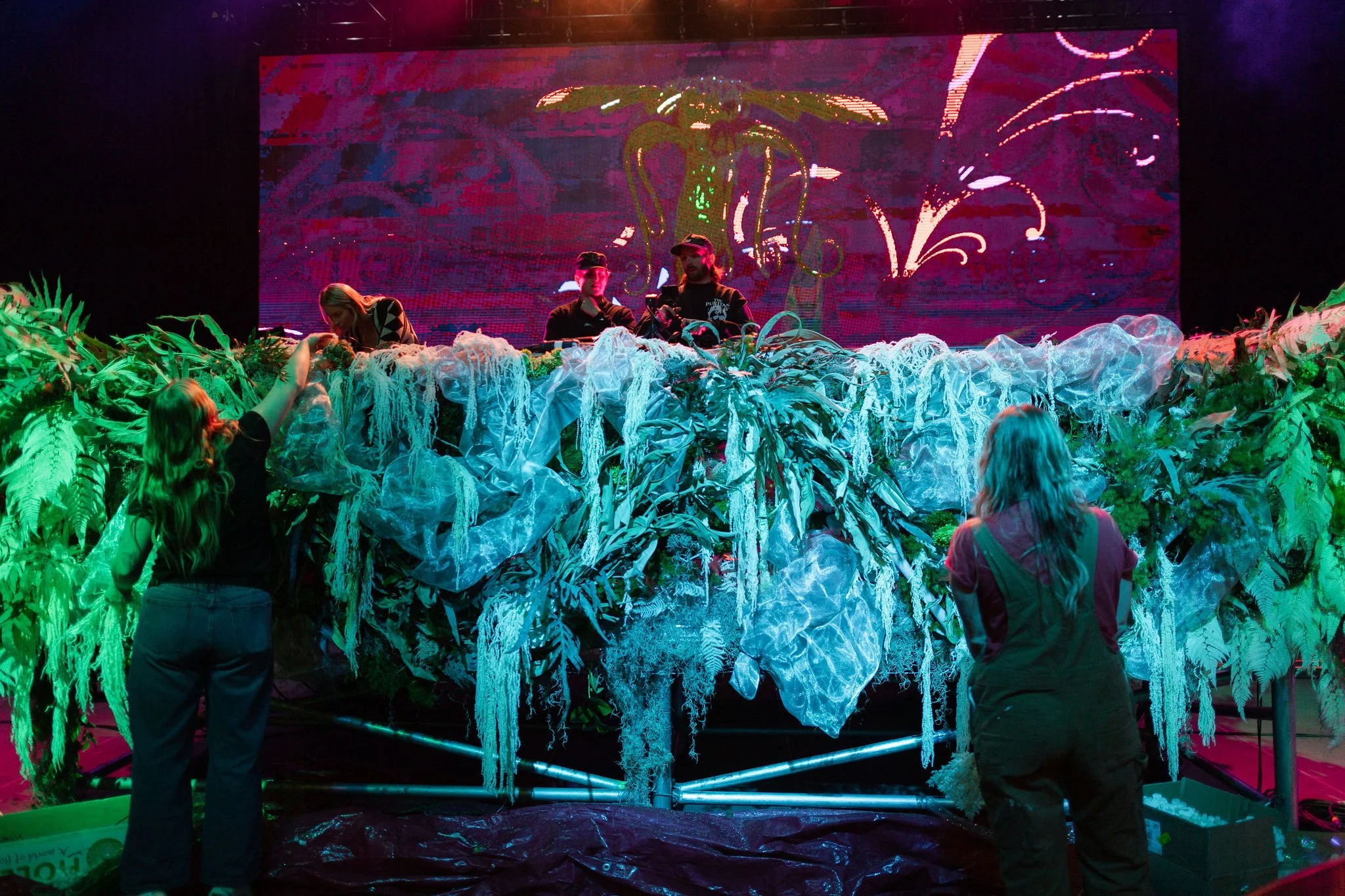 Maddy O'Neal and TOKiMONSTA Set Design by KaraKara Blooms at Mission Ballroom in Denver Colorado. Full organic stage installation. Photo by Stephanie Parsley Photography.