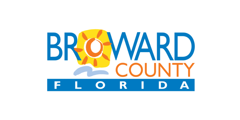 Colorful logo for Broward County, Florida, featuring a sun, cloud, and text.