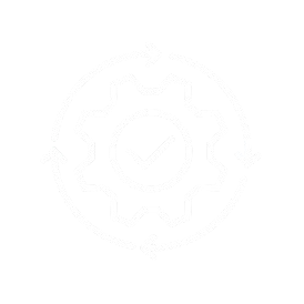 Gear icon with a check mark and circular arrows around it, symbolizing process or system verification.