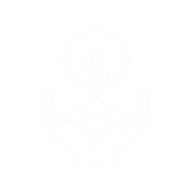 Outline of two hands holding a small tree with leaves