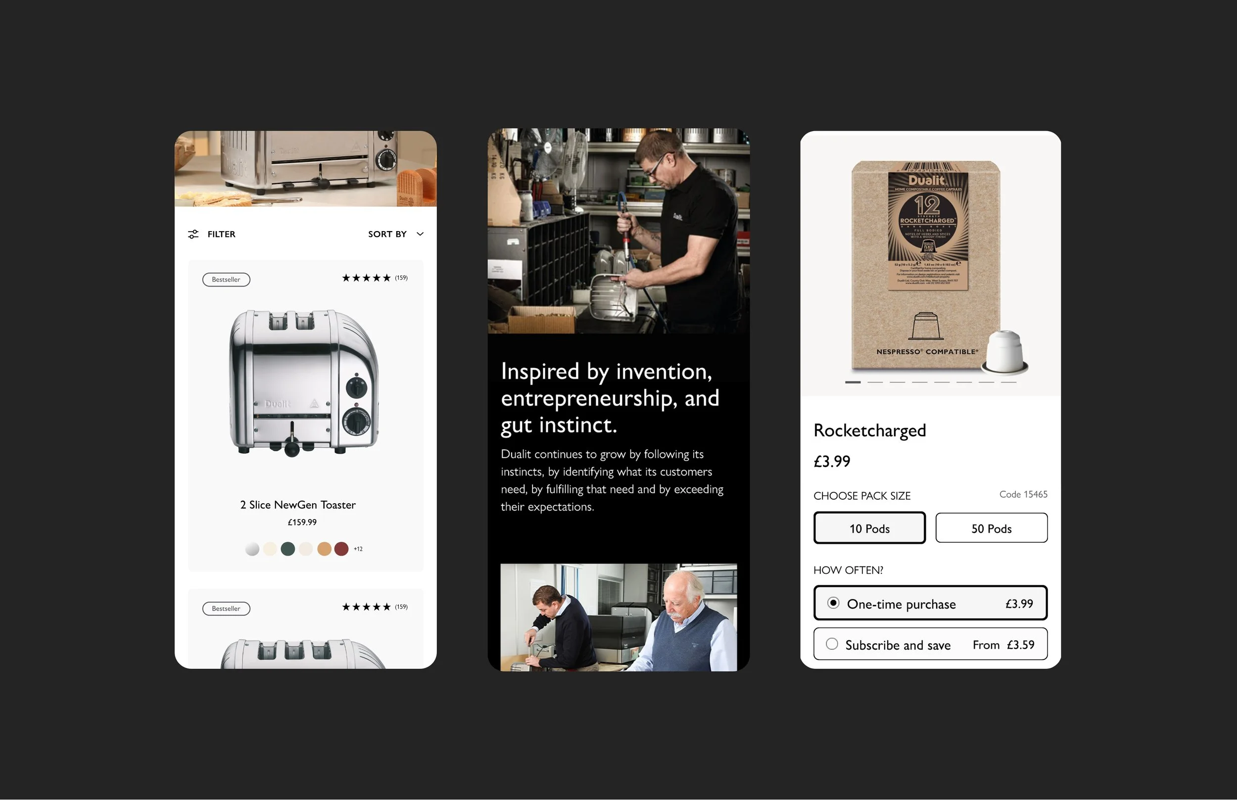 Dualit website mobile designs