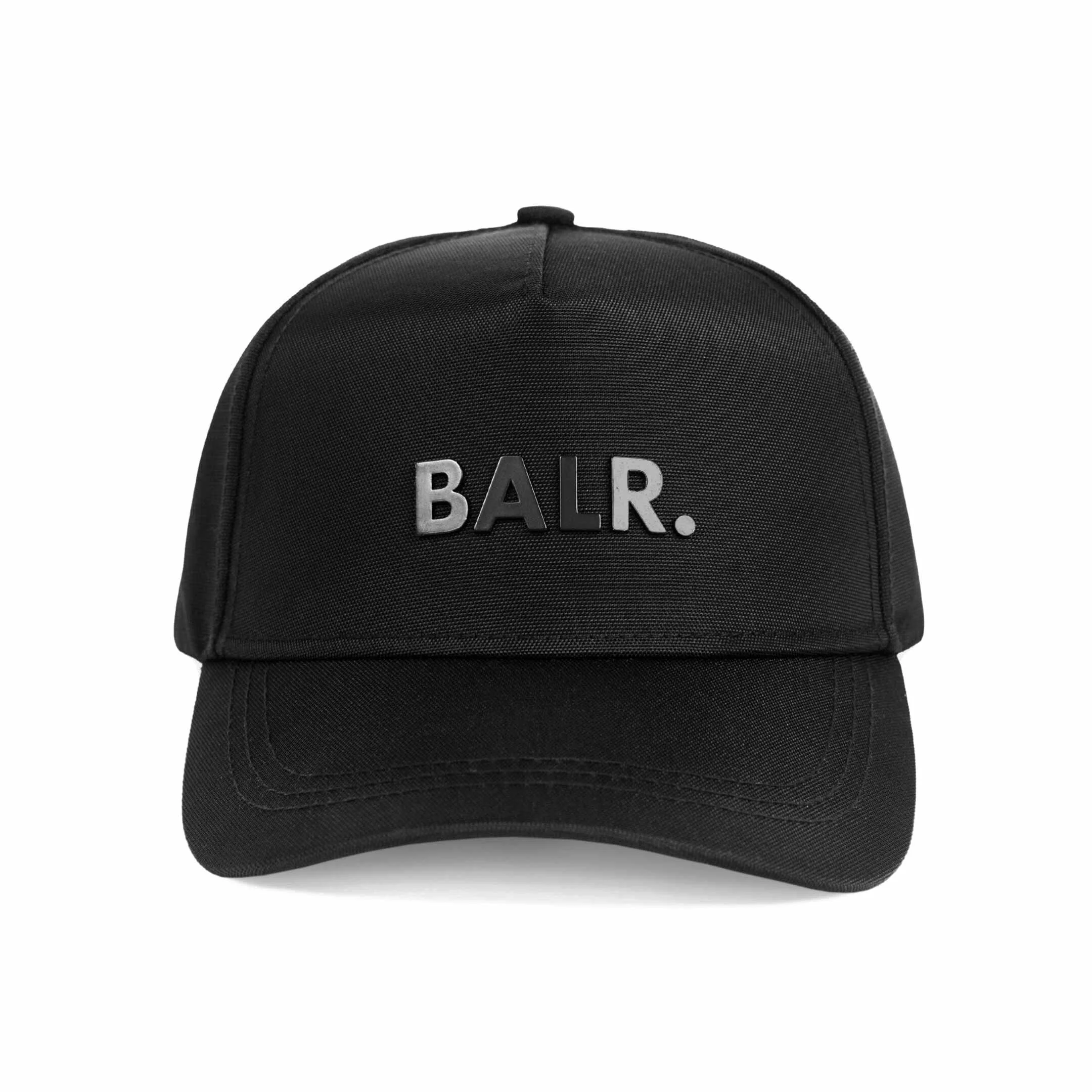 Black baseball cap with embossed letters 'BALR.' on front