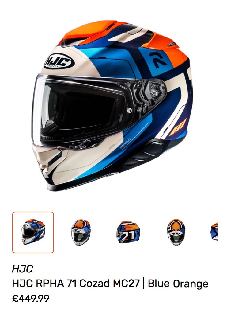Product page with a motorcycle helmet