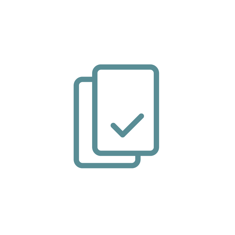 Illustrasjon av papir med en hake på forsiden, som indikerer at informasjonen er samlet.