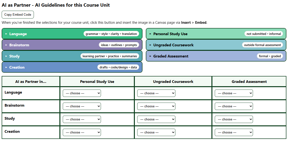 Example of how the Bachelor Thesis coordinator filled it in and embedded it on the LMS.