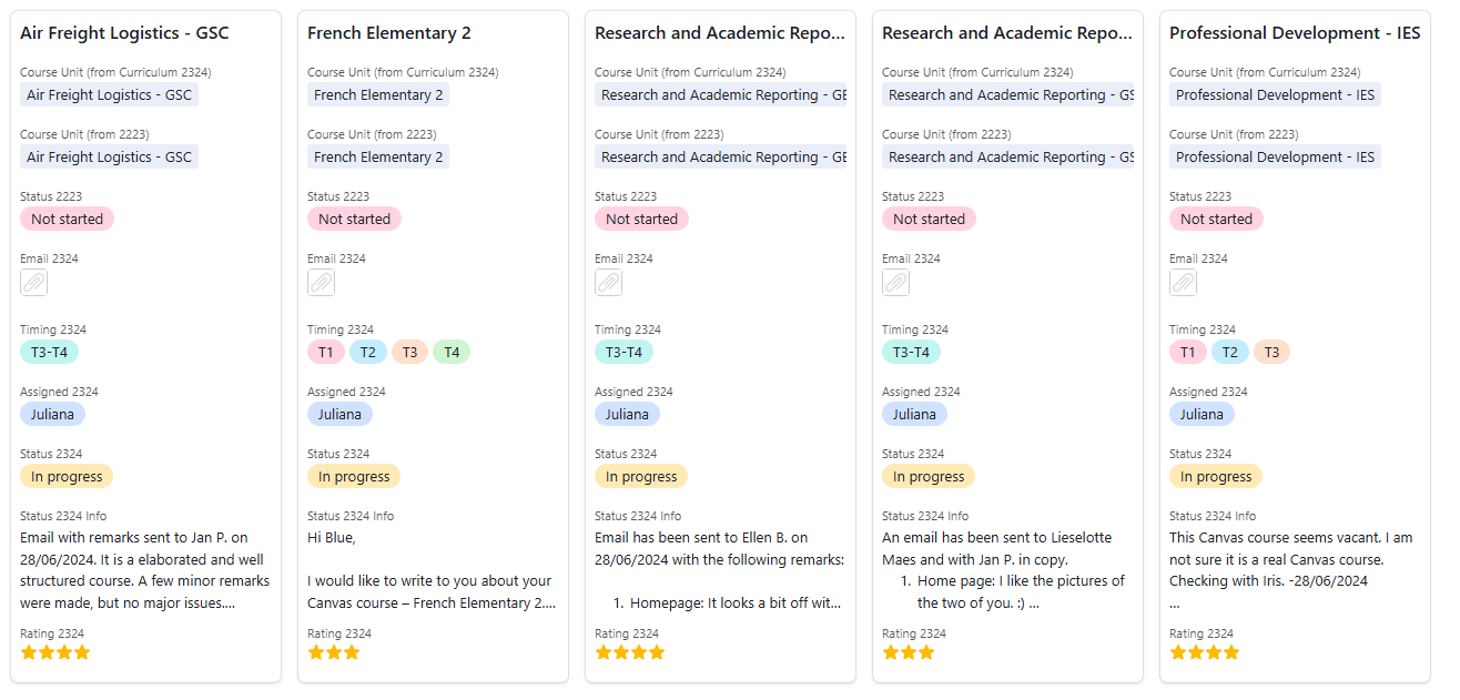 Airtable: quality management of a curriculum