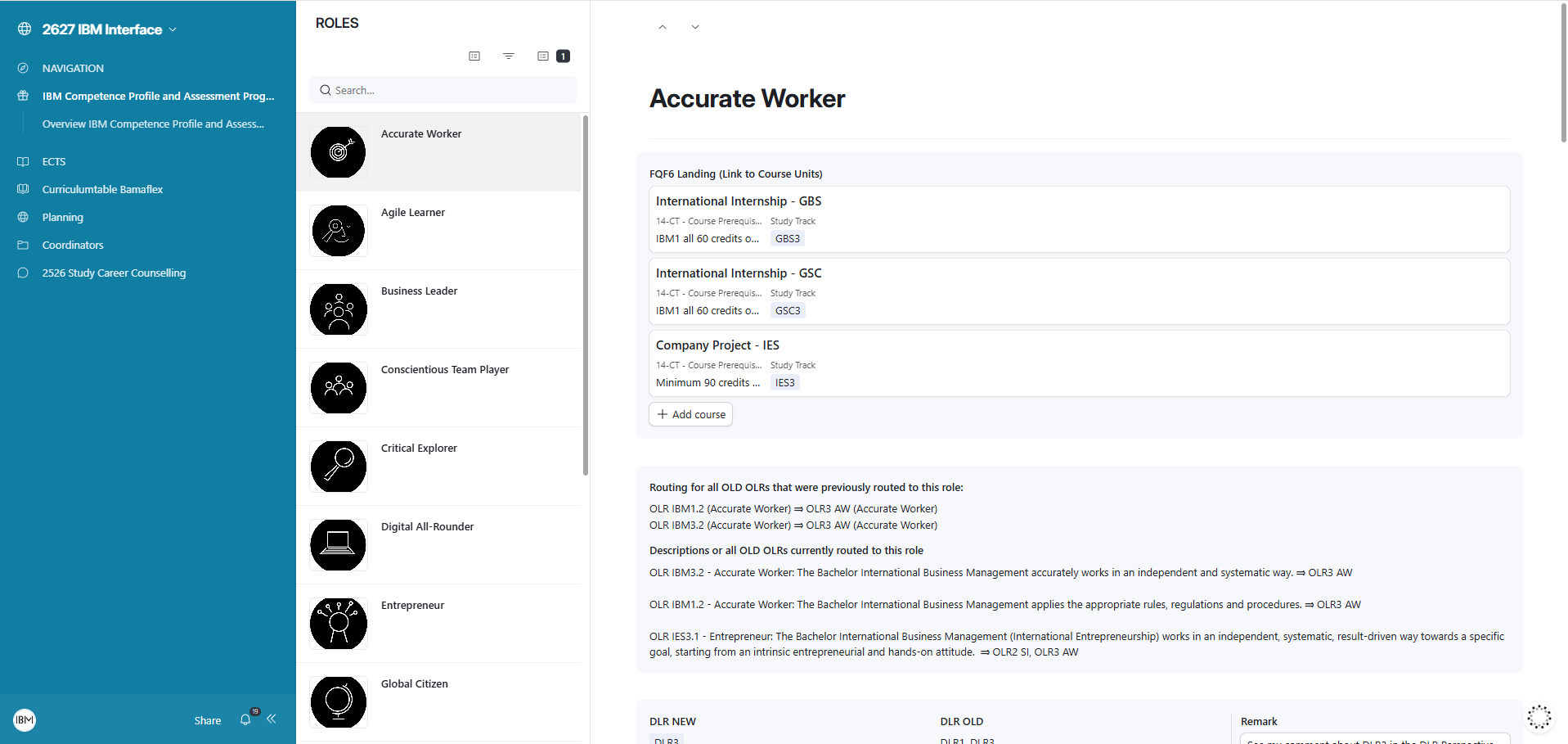 Airtable interface: managing competences in a degree programme
