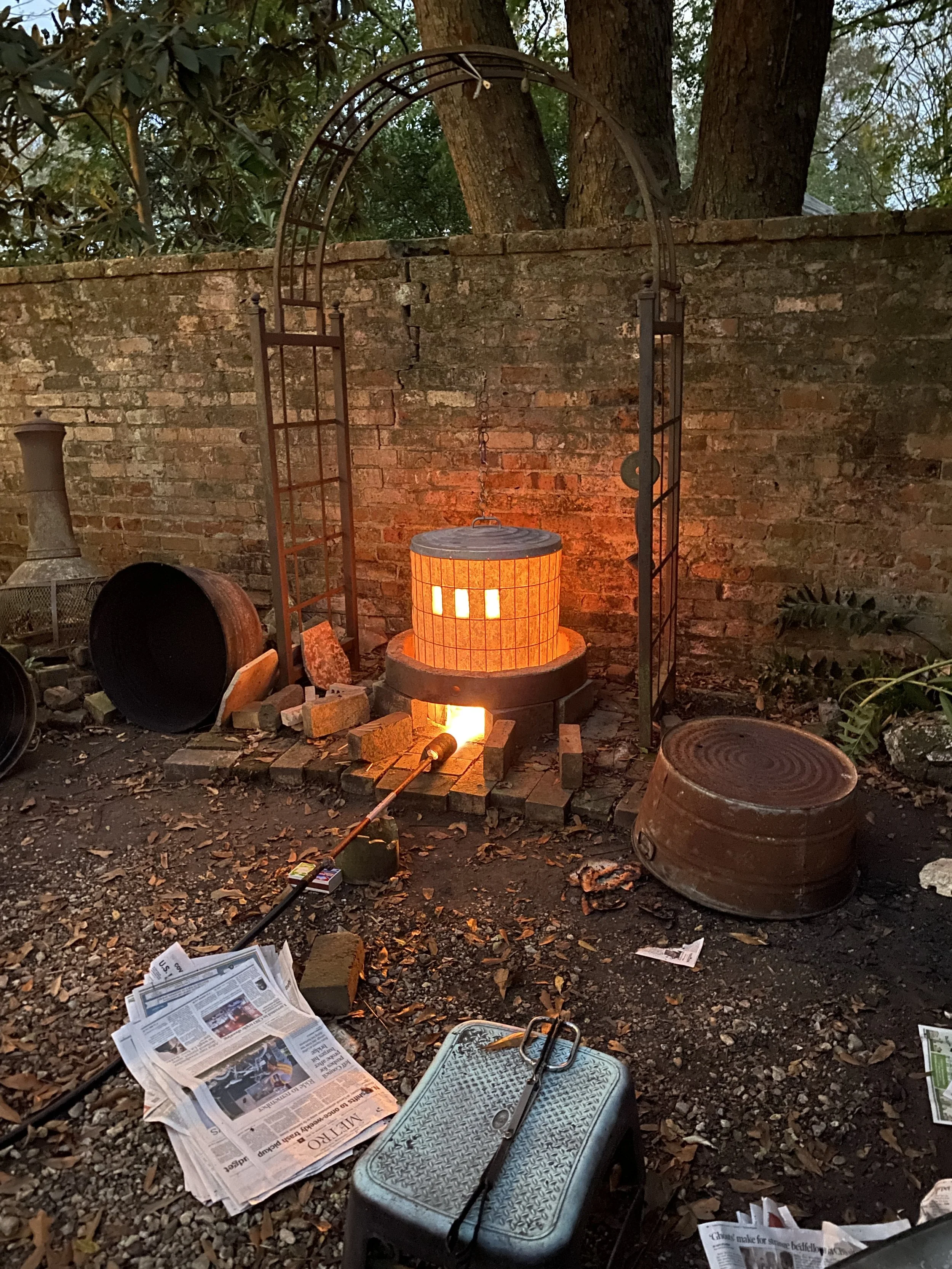 Objects being fired in a kiln
