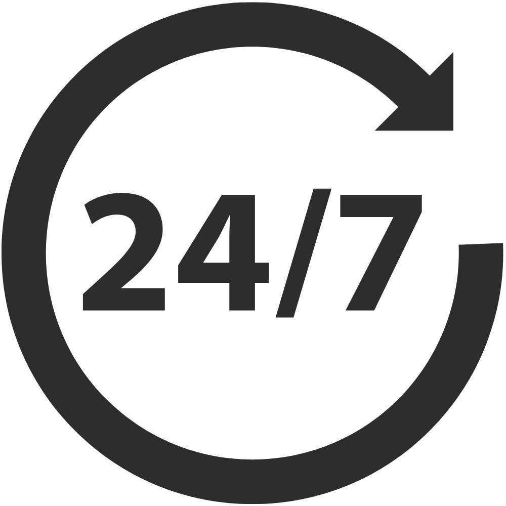 Símbolo de atención 24/7, indicando atención continua las 24 horas, los 7 días de la semana.