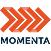 Logo with three red arrows pointing right and the word 'MOMENTA' the vc firm in blue beneath.