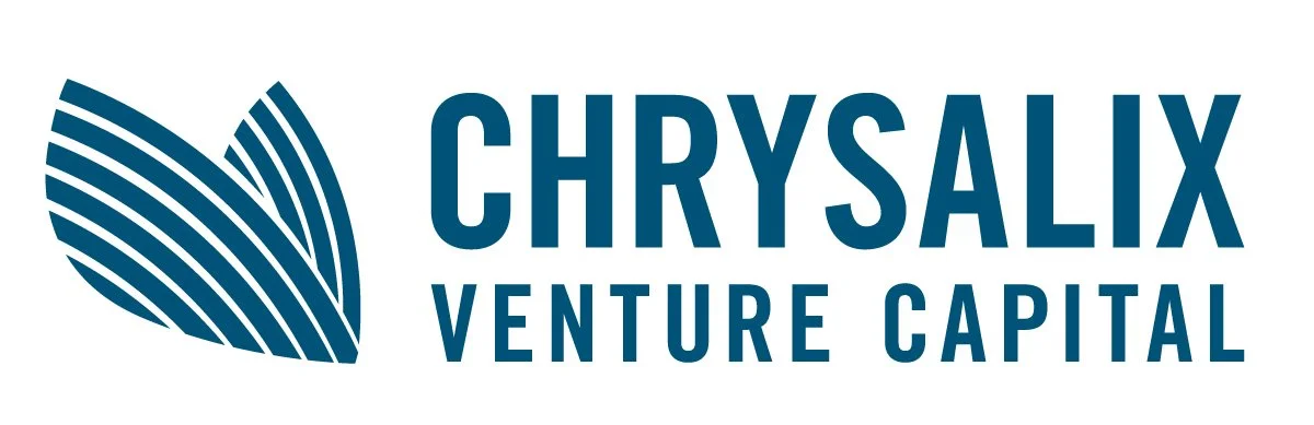 Chrysalis Venture Capital logo with stylized leaf design and company name in blue text.
