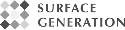Surface Generation logo with a black background and a pattern of gray and white squares