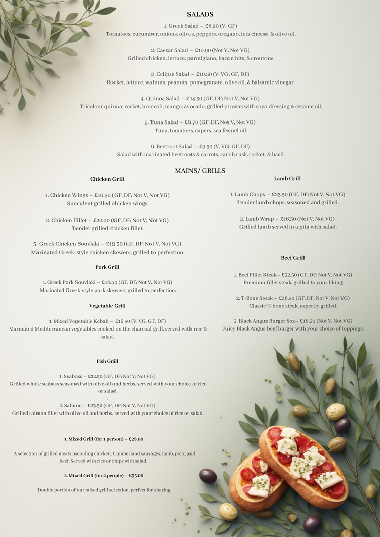 Menu — Eclipse Kitchen Breakfast, Bar & Restaurant