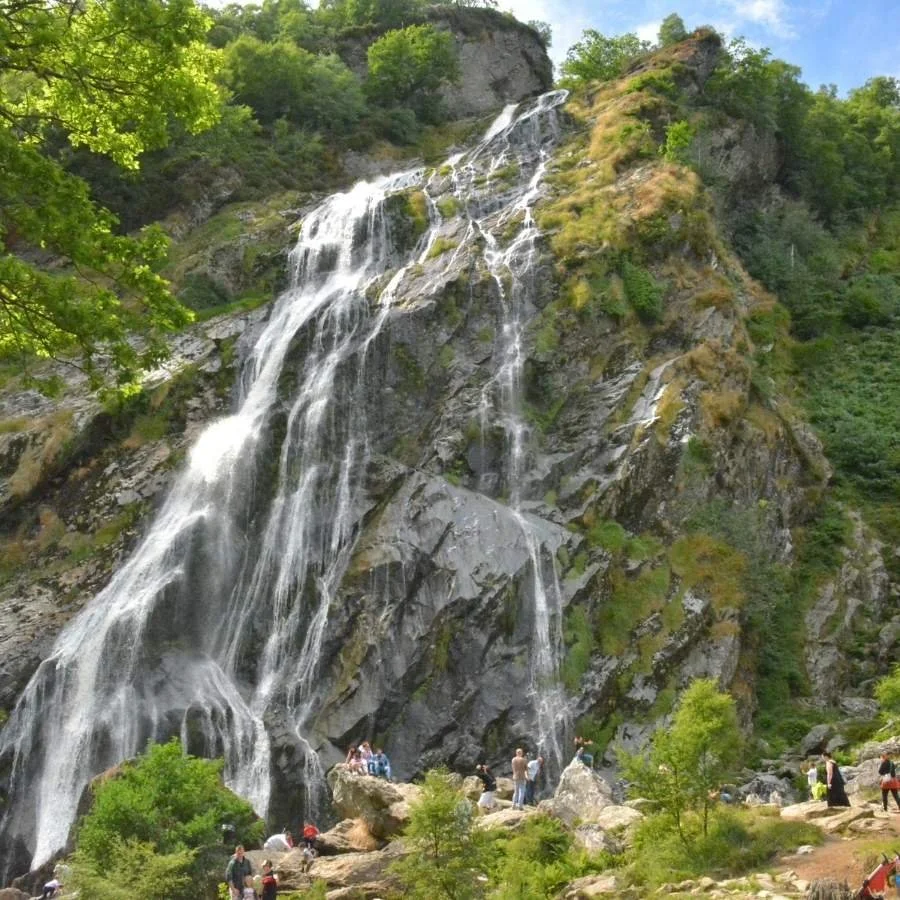 Visitors enjoying a scenic Irish waterfall stop on a private tour with Private Tours Ireland
