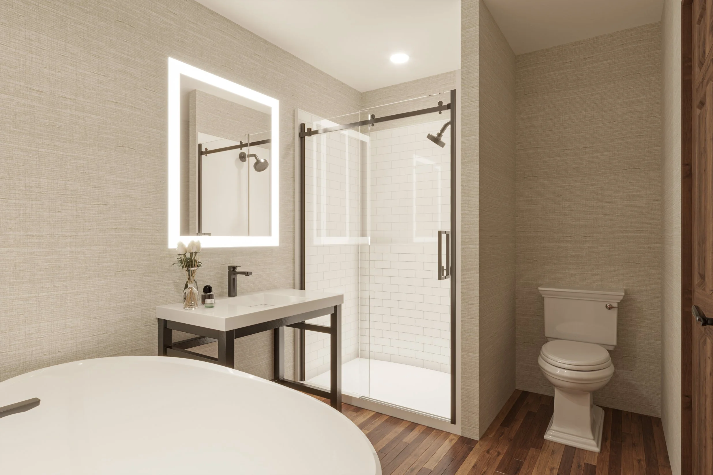 LED Mirror &amp; Walk-In Shower