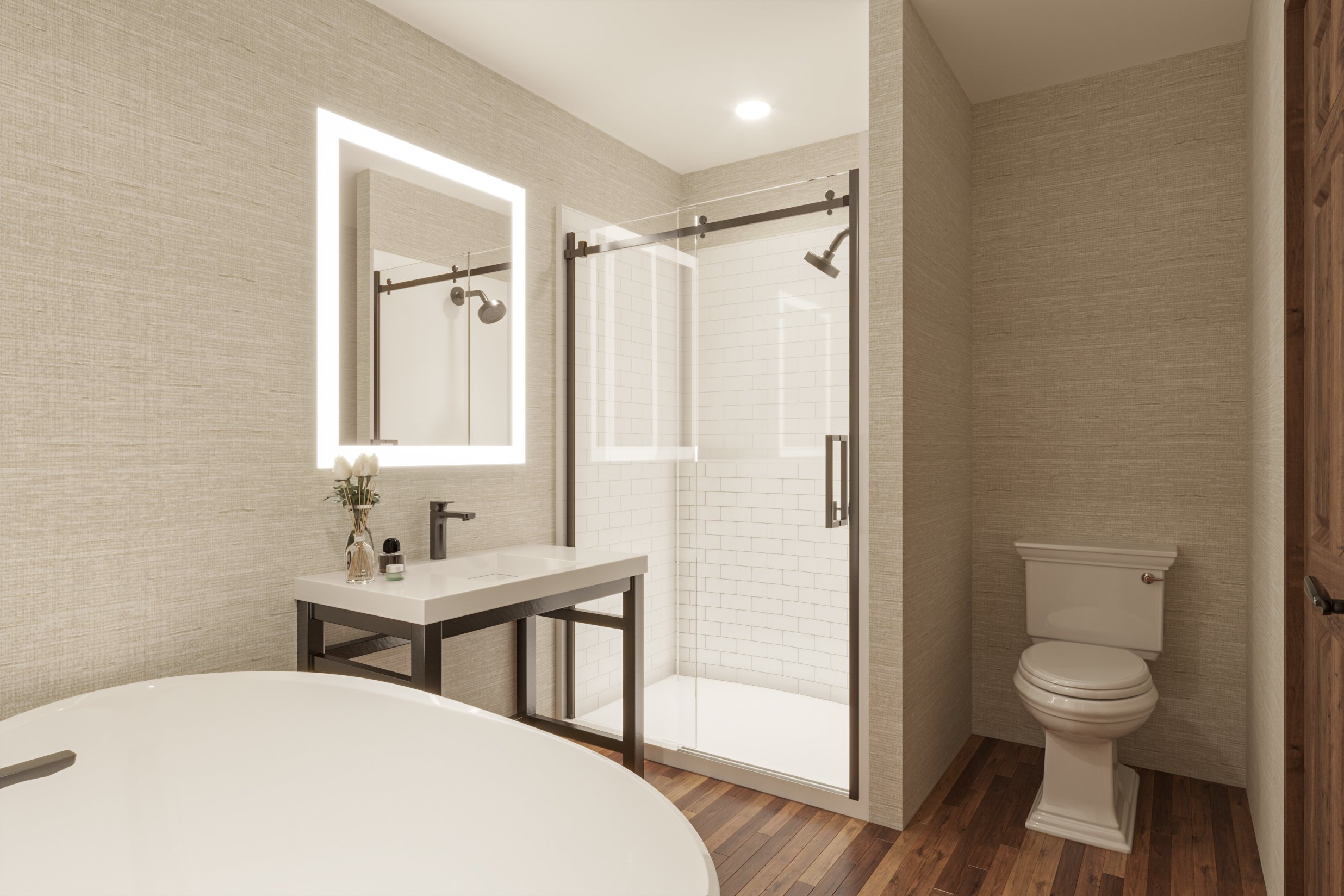 LED Mirror &amp; Walk-In Shower