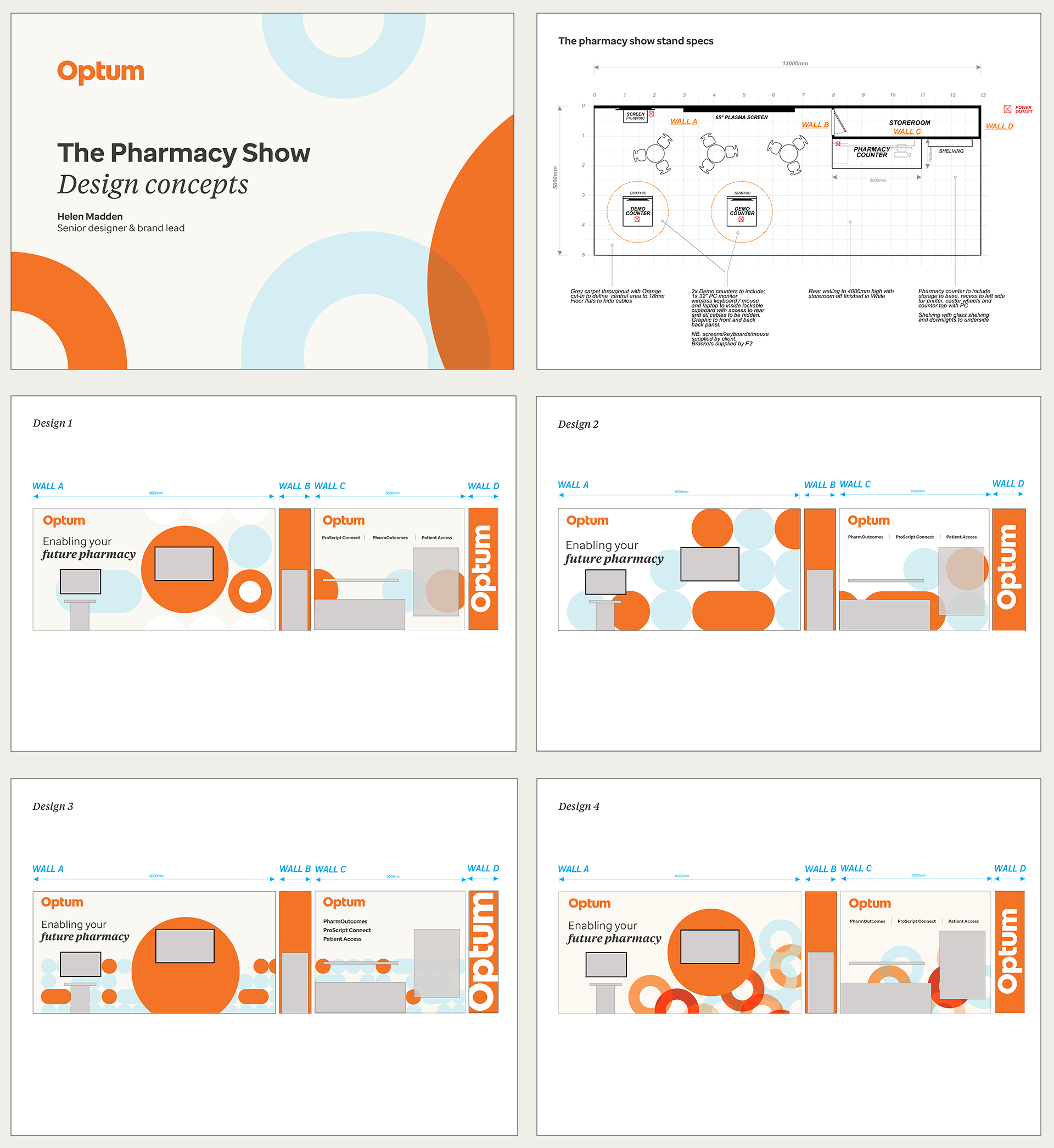 Six screenshots showing alternative concept mockups