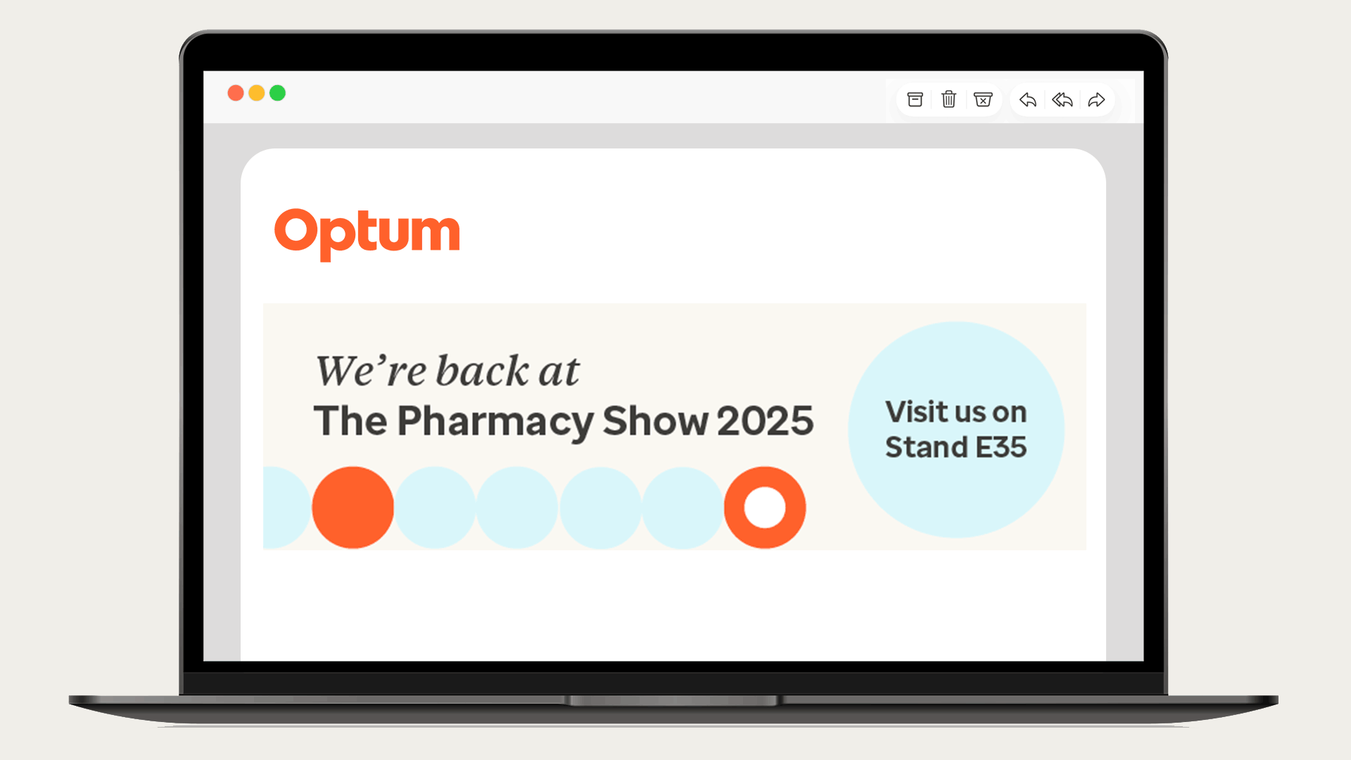 Image of a laptop screen with an email mockup in Optum branding