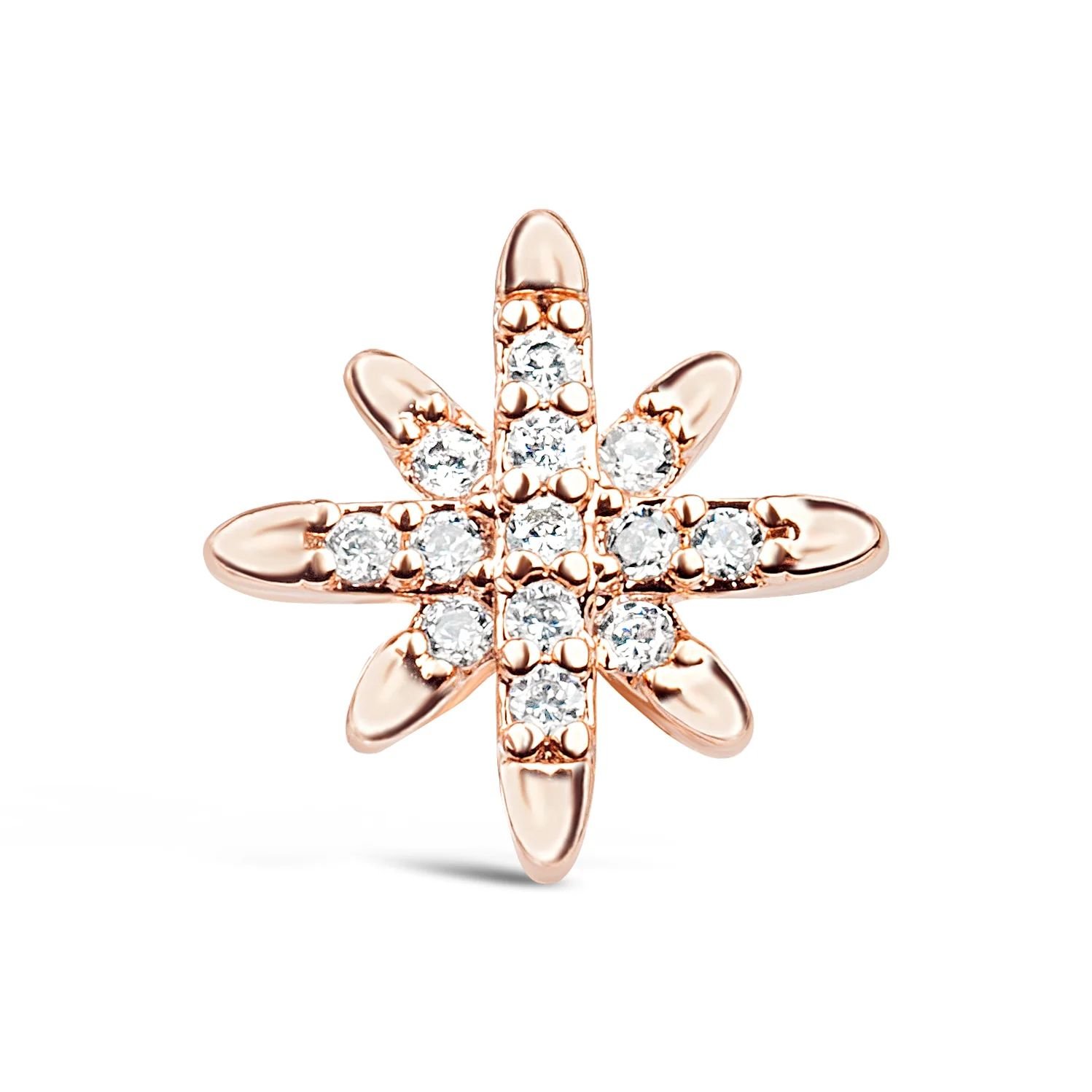 Rose gold ring shaped like a cannabis leaf with small diamonds in the center of each leaf segment.