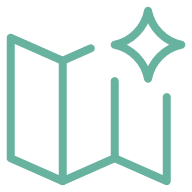 Stylized map with a sparkling star icon.