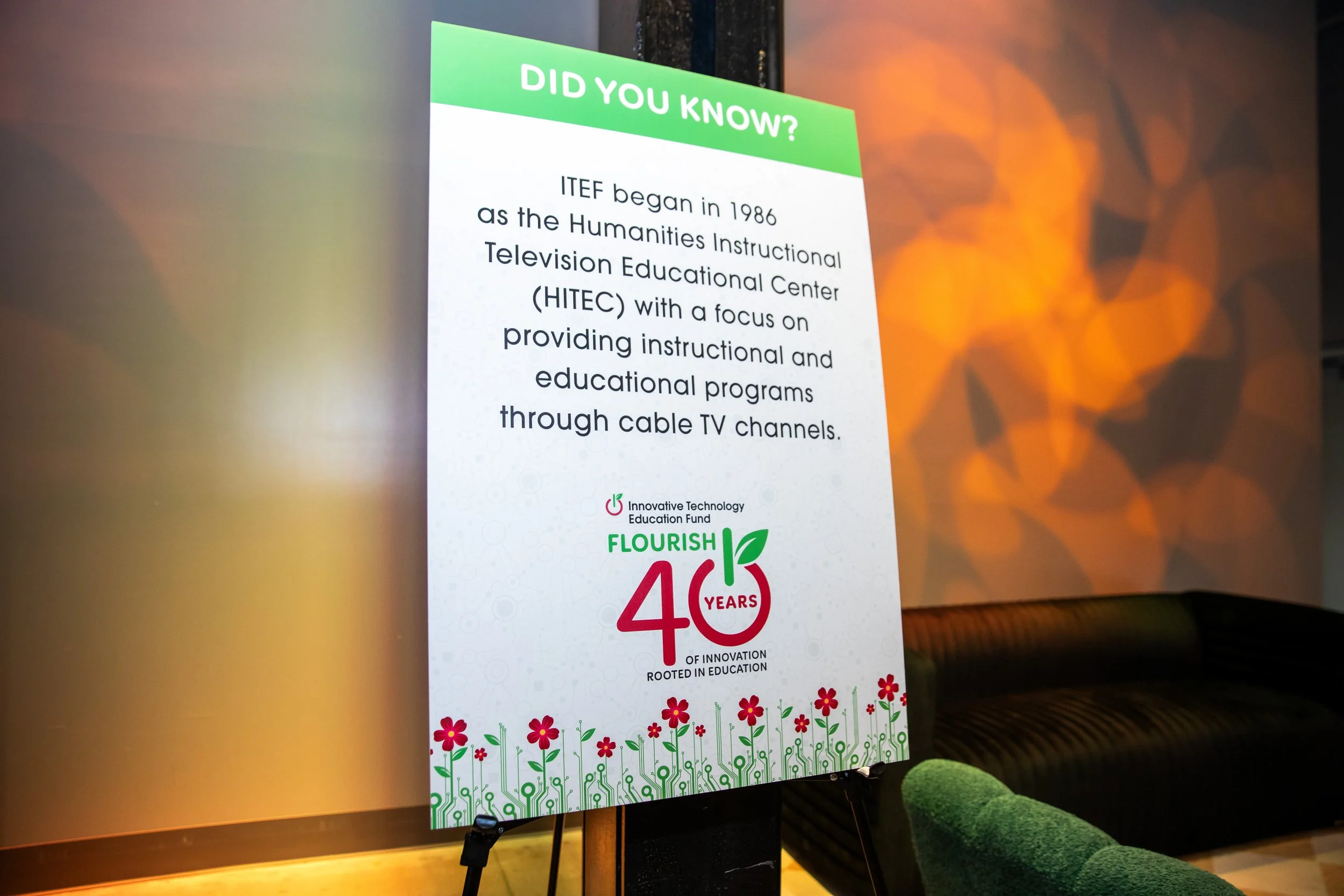 An informational poster with a green header titled 'DID YOU KNOW?' and white background. The poster provides historical information about the ITIF, mentioning it started in 1986 as the Humanities Instructional Television Educational Center (HITEC), f