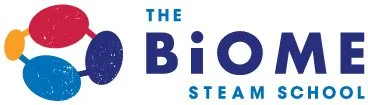 Logo for The Biome Steam School featuring colorful molecular structures