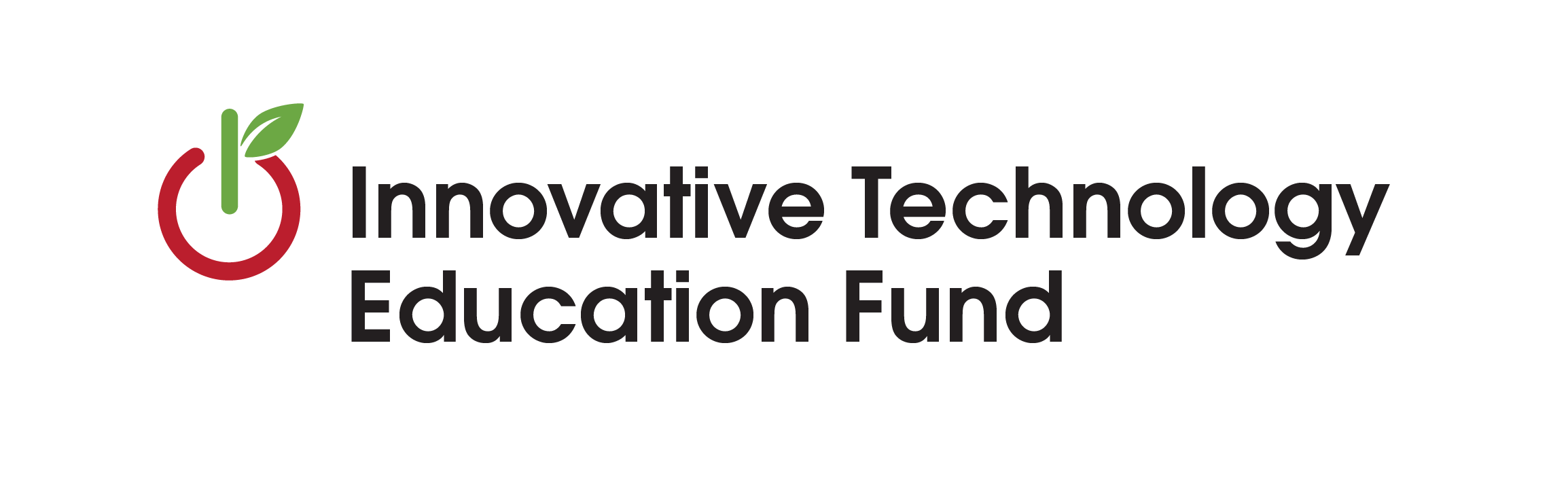 Logo of the Innovative Technology Education Fund, featuring a stylized red and green power button with a leaf, and the organization name in black text.