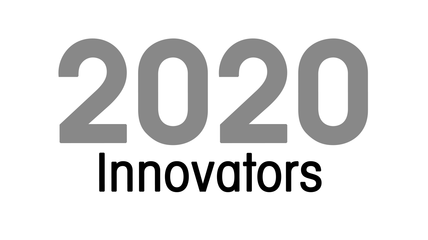 The year 2020 displayed in large gray numbers above the word innovators is underneath in smaller black numbers.