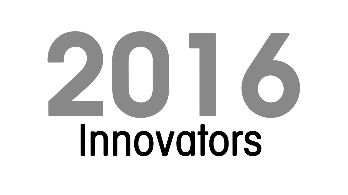The year 2016 displayed in large gray numbers above the word innovators is underneath in smaller black numbers.