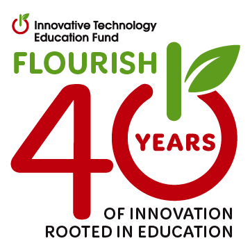 Logo celebrating 40 years of Flourish, highlighting innovation and education, with green leaves and red and black text.
